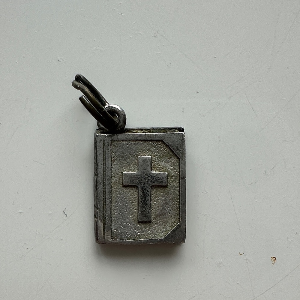 925 Sterling Silver Bible Pendant / Charm with Cross
